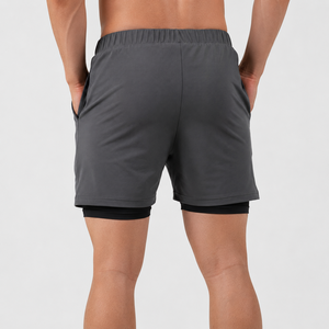 Shorts de sport décontractés pour hommes, tissés, à taille mi-haute élastique, séchage rapide, couleur unie - Product Image 2