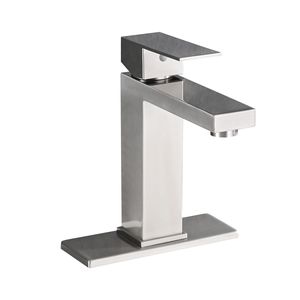 Rubinetto da Bagno Monocomando in Acciaio Inossidabile con Piastra di Copertura e Gruppo Scarico per Lavabo - Product Image 2
