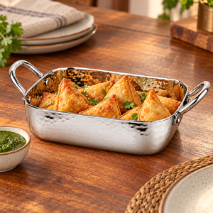Casserole rectangulaire en acier inoxydable martelé avec poignées, à paroi simple, pour cuisinière à gaz et à induction - Product Image 6