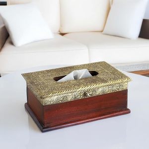 Modern Luxury Classic Wood Metal <b>Tissue</b> Box Handmade Carved Napkin Holder Decorative Tabletop for Living Office Home <b>Wedding</b> - Product Image 4