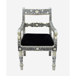 Chaise de salon en bois massif avec incrustations osseuses, assise en velours, design traditionnel antique, style ferme, pour salle de bain, salon, chambre, cuisine - Product Image 5