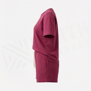 Conjunto de 2 Piezas de Shorts Tejidos para Mujer, Camiseta de Manga Corta de Color Sólido y Shorts por Encima de la Rodilla, Ropa Casual Transpirable para Primavera/Verano - Product Image 2