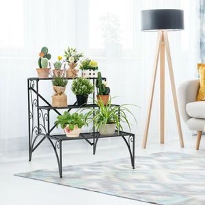 Soporte Metálico de 3 Niveles para Plantas con Estante de Rejilla Ancha para Jardín, Porche, Cobertizos y Almacenamiento - Product Image 4