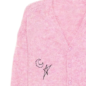 Cardigan long rose brodé en tricot à col en V pour femme, en laine/cachemire épais, style décontracté hiver, coupe européenne et américaine - Product Image 2