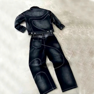 OEM Custom Denim Jacket Wash Fashion Jeans Set Denim 2 Piece Set Jacket and Sweatpants Set Tracksuit Manufacturer - Product Image 6