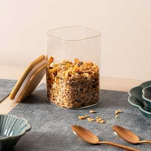 Airtight Glass Food <b>Container</b> With Wooden Lid Rectangular Shape Minimalist Design For <b>Kitchen</b> <b>Storage</b> 1 Layer - Product Image 4