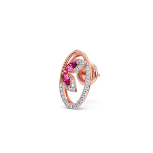 Boucles d'oreilles pendantes en or rose avec pétales roses - Product Image 2