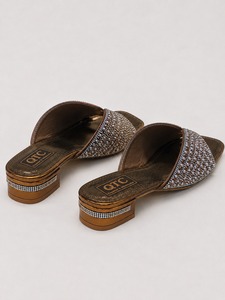 Sandales compensées métalliques à strass et perles pour femme, mules à enfiler à bout carré, idéales pour les soirées estivales - Product Image 2