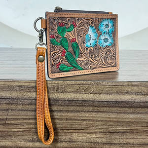 Wholesale Hand Tooled Genuine Leather Floral & Cactus Pattern Clutch Western Style <b>Wallet</b> ATM Credit <b>Card</b> Holder For Everyday - Product Image 2