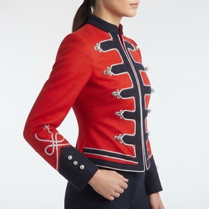 Bold Red Navy <b>Silver</b> Braided Hussar <b>Jacket</b> <b>Women</b> Hungarian Ceremonial Band Coat Napoleonic Style Fit - Product Image 4