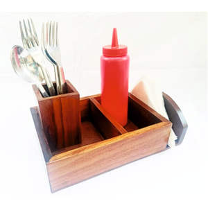 Organizador de Cubiertos de Madera de Acacia Premium - Organizador Multiusos para Mesa de Comedor de Restaurante con Porta Servilletas y Almacenamiento para Botellas de Salsa - Product Image 2
