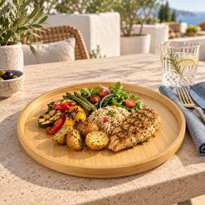 Assiette de service en bois de manguier raffiné, motif uni, durable, lisse, avec rebord surélevé |   Assiette de service peu profonde pour mariage, vaisselle moderne - Product Image 4