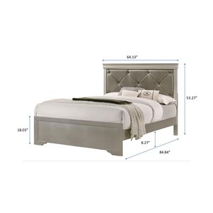 Letto Moderno Queen Size in 1 Pezzo con Finitura Beige Champagne, Testiera in Legno con Texture Coccodrillo e Rivestimento in PU, Bottoni in Cristallo - Product Image 5