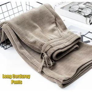 Pantalones de pana casuales de moda para mujer, largos, rectos, con forro polar grueso, cintura media, con cordón, cálidos y transpirables para invierno - Product Image 4