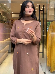 <b>WOMEN'S</b> HEAVY SLUB COTTON <b>KURTA</b> SETS TOP FABRIC HEVAY SLUB COTTON WITH SEQUENCE EMBROIDERED WORK - Product Image 4