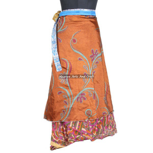 New Printed Multi Wear Double Layered Silk Sari Wrap Skirt 2 Layer Reversible <b>Magic</b> Silk Saris Wrap Long Skirt <b>Beach</b> Vintage - Product Image 4