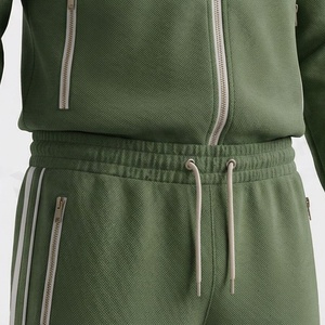 Survêtement vert olive pour homme, fermeture éclair intégrale, col montant, couleur unie, poches latérales, vêtements de sport décontractés, tissu polyester respirant - Product Image 5