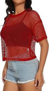 Camiseta de malla transparente sexy de moda, personalizable, informal, holgada, de encaje tejido, para mujer, camiseta de verano para la playa - Product Image 3