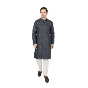 Conjunto de Kurta de Diseñador para Novio, Azul, Bordado, Satinado, TMEN03-03-S - Product Image 1