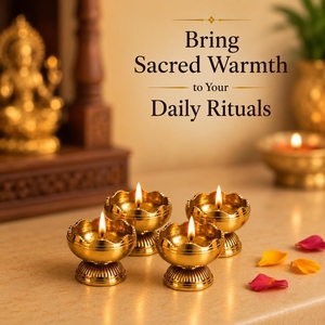 Juego de 4 Lámparas de Aceite Tradicionales de Latón con Diseño de Loto para Puja, Deepam, Artesanía, para el Hogar, Templo, Mandir, Ceremonia Religiosa - Product Image 2