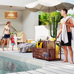Carrello portaoggetti con ruote in rattan PE marrone misto per piscina, pratico organizer per lo stoccaggio - Product Image 2