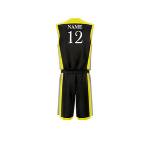 Ensemble de maillot de basket-ball noir et jaune, joueur n°12, sublimé, en polyester anti-humidité, unisexe, vêtements de sport pour adultes - Product Image 2