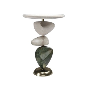 Cosmo Moon Kifu Paris Sculptural Stacked Design Luxury Accent <b>Side</b> <b>Table</b> with Antique <b>Gold</b> Finish Metal Material - Product Image 1