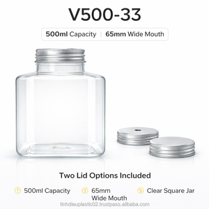 Frasco Cuadrado de Plástico V500-33 de 500 ml con Boca Ancha de 65 mm para Envasado de Jugos y Bebidas Frías, Envío a Todo el Mundo - Product Image 3