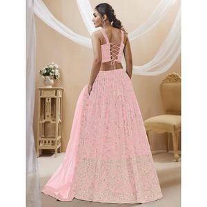 Spectaculaire Rose Paillettes Georgette Robes De Mariée Lehenga Choli - Product Image 3