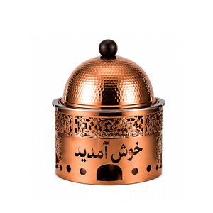 Gold Brass <b>Insulated</b> <b>Food</b> Warmer Casserole Hammered Dome Lid Wood Knob Hollow Oriental Design - Product Image 5