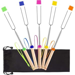 Set di 5 Spiedini Telescopici da 32 Pollici per Arrostire Marshmallow, Hot Dog e S'mores, Ideali per Barbecue e Falò - Product Image 1