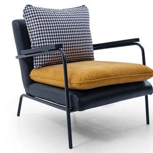 Modern PU Leather Living Room Chair with Metal Legs and Velvet Cushion Solid Back Leisure <b>Armchair</b> for Indoor Use - Product Image 1