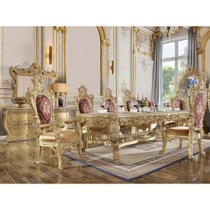 Ensemble de salle à manger de luxe royal en bois d'acajou, sculpté à l'or, 6 chaises, table de cuisine impériale, mobilier de villa et de manoir - Product Image 1