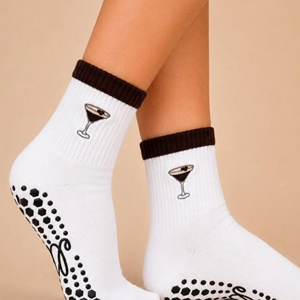 <b>Women</b> Grip Sports <b>Socks</b> <b>Crew</b> Athletic <b>Socks</b> White Red Cocktail Embroidered Non Slip Training <b>Socks</b> - Product Image 3