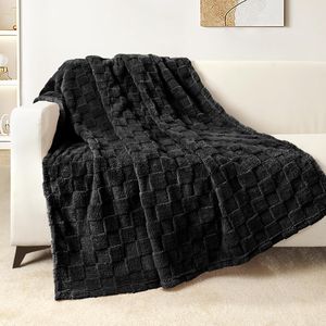 Coperta in Pile Super Morbida e Calda, Leggera, 50x60 Pollici, Motivo a Quadri Nero, per Tutte le Stagioni, per Divano e Letto - Product Image 1