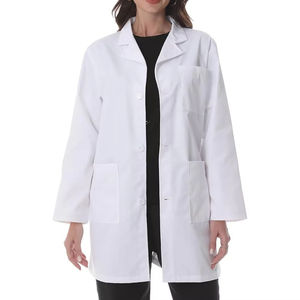 Blouse de laboratoire blanche pour femmes, tissée, coton et polyester, 3 poches, fermeture à boutons-pression, uniforme d'hôpital, blouse médicale - Product Image 1