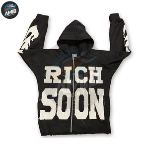 เสื้อฮู้ดดี้ปักลายสไตล์ดิสเทรสสำหรับผู้ชายรุ่นใหม่ล่าสุด ผ้าคอตตอนผสมคุณภาพสูงจากผู้ผลิตชั้นนำ - Product Image 2