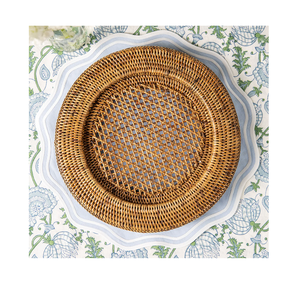 Assiette de présentation en rotin pour occasions spéciales, forme fleur, vert, bleu et couleur naturelle, décoration de table. - Product Image 6