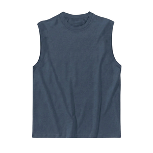 Camiseta sin Mangas Azul, 100% Algodón, Transpirable, Tejido Elástico, Chaleco Informal para Gimnasio y Actividades al Aire Libre, Cuello Redondo, para Hombre, Verano - Product Image 1