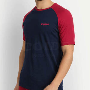 T-shirt à manches raglan pour homme Coide Industries, bleu marine et rouge, col rond, coupe classique, décontracté, couleur unie, jersey de coton, imprimé - Product Image 3