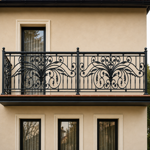 Rampe de balcon décorative en acier avec motifs floraux classiques en fer forgé, finition thermolaquée pour toutes les villas et maisons de luxe - Product Image 5