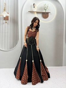 Traditional Indian Cotton <b>Lehenga</b> Set With Black Floral Print And Tassel Detailing Loose Fit Wedding Wear For <b>Women</b> - Product Image 6