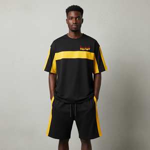 2026 New arrived Summer Casual Wear Streetwear custom DTF Printed logo 100% Cotton <b>2</b> tone hip hop Oversized Men's <b>2</b>-<b>Piece</b> <b>Set</b> - Product Image 1