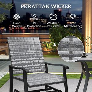 Set di 2 Sedie a Dondolo da Esterno con Schienale Alto, Grigie, Girevoli, in Vimini e Rattan con Telaio in Acciaio, Comode Sedie da Giardino - Product Image 5