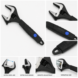 Clé à molette réglable à mâchoires larges en acier à haute teneur en carbone, clé robuste pour la plomberie, l'entretien d'atelier automobile, la réparation de bricolage, outil professionnel - Product Image 2
