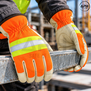 Gants industriels en gros, sur mesure, orange réfléchissant, gris, durables, avec paume antidérapante, vêtements de travail haute visibilité - Product Image 6