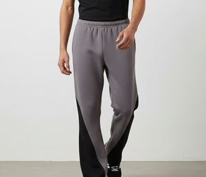 Pantalon de survêtement gris pour homme avec empiècements noirs sur les côtés, taille élastique, logo thermocollé, style décontracté pour l'automne, 100 % coton, style urbain, tissu épais - Product Image 3