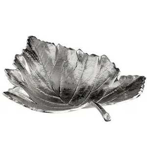 Plateau en acier inoxydable texturé en forme de feuille argentée, style moderne et luxueux, pour rangement de clés et bijoux, organisateur de table, compatible lave-vaisselle - Product Image 1