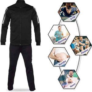 SHAFIQ SPORTS Unisex Black Tracksuit Set Full Length Solid Color Turtleneck Collar Elastic Waist Breathable Casual Autumn Wear - Product Image 4