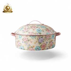 Colorful Floral Cooking Pot With Lid White Background Multicolored Flower Pattern Dark Green Handles Premium Kitchenware - Product Image 4